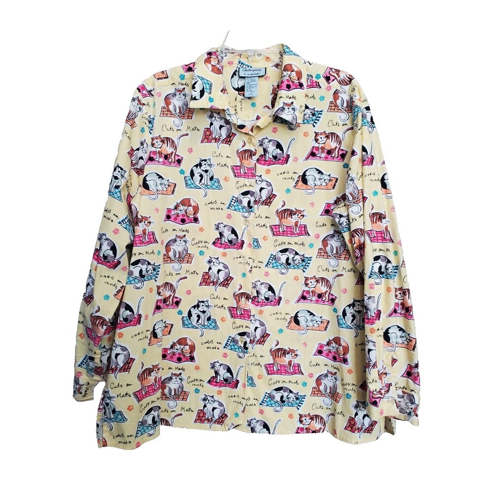 Chatterprintz by Unthinkable Cotton Blend CATS ON MATS Button-Up Shirt Size 1X